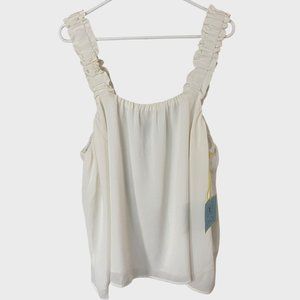 CeCe Sleeveless Ruffled Swing Blouse Women's XL White Textured Smocked Top New